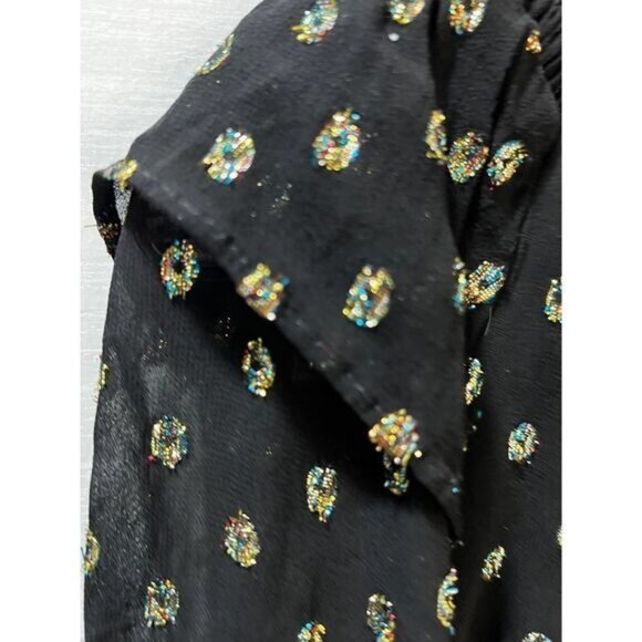 LOFT Metallic Dot Lace Button Up Long Sleeve‎ Top XS - Picture 6 of 9